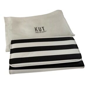 KUT from the Kloth Black White Striped Trifold Wallet with ID Window + Dust Bag